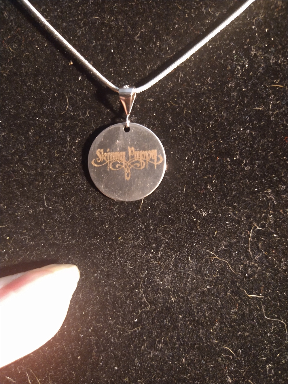 Stainless Steel Round Skinny Puppy Band Logo Pendant Necklace